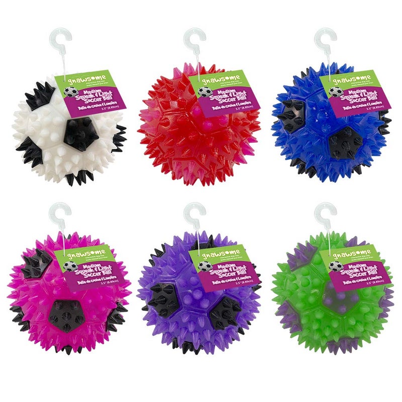 Gnawsome 3.5â€ Squeak & Light Soccer Ball Dog Toy - Medium, Cleans Teeth and Promotes Dental and Gum Health for Your Pet, Colors will vary - Image 2